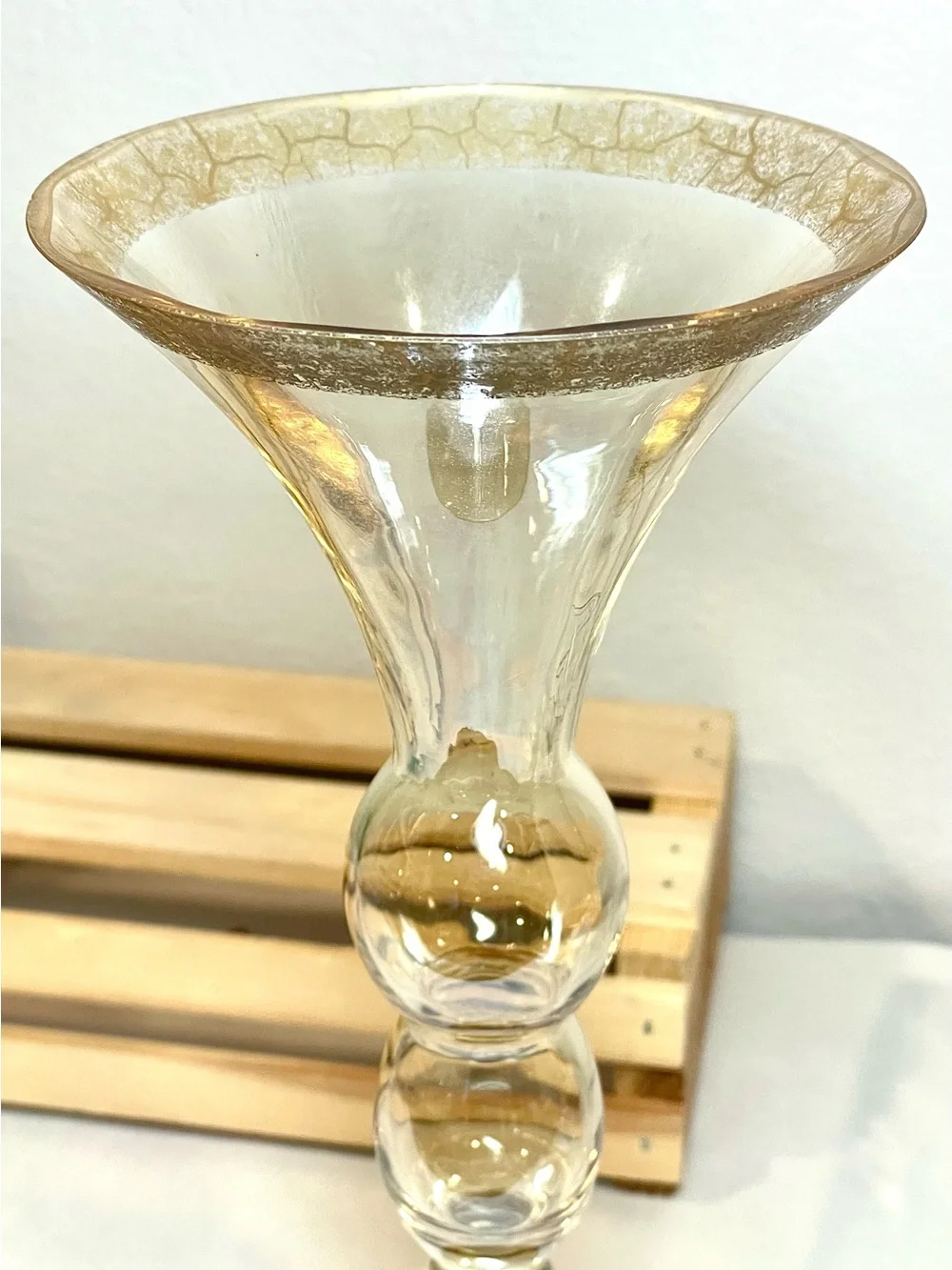 Bombay Glass Vintage Champagne & Gold Carnival Glass Vase | Opalescent
